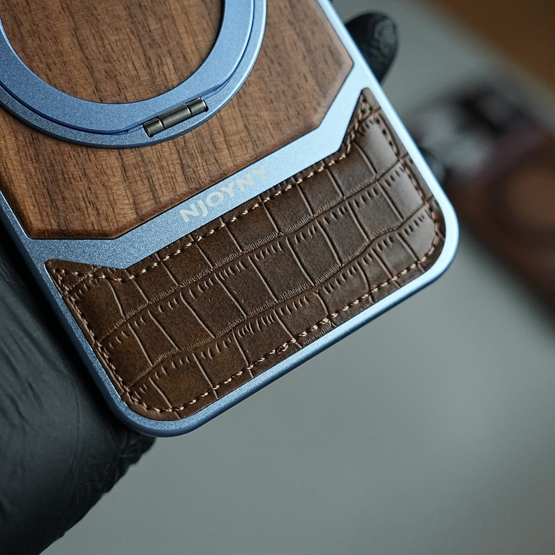 FRATO iPhone 18 Series Wood Leather AeroFLex Aluminium Case for iPhone 18 Pro Max With Rotating Stand