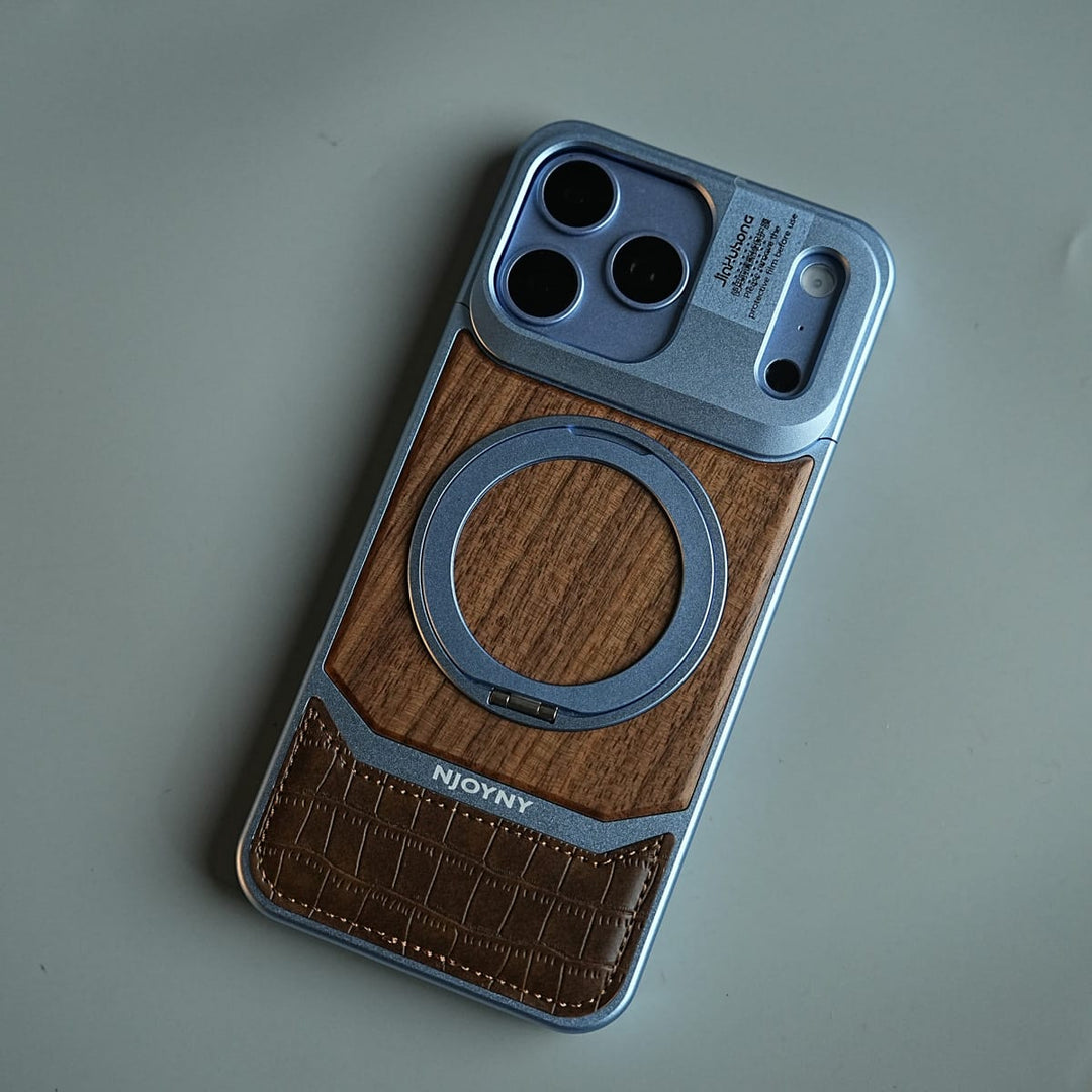 FRATO iPhone 18 Series Wood Leather AeroFLex Aluminium Case for iPhone 18 Pro Max With Rotating Stand