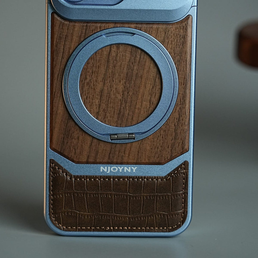 FRATO iPhone 18 Series Wood Leather AeroFLex Aluminium Case for iPhone 18 Pro Max With Rotating Stand