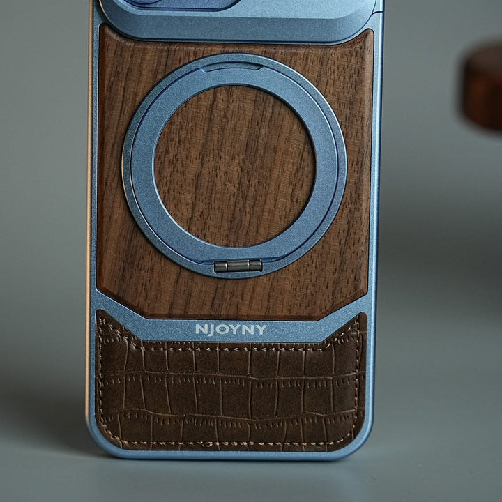 FRATO iPhone 18 Series Wood Leather AeroFLex Aluminium Case for iPhone 18 Pro Max With Rotating Stand