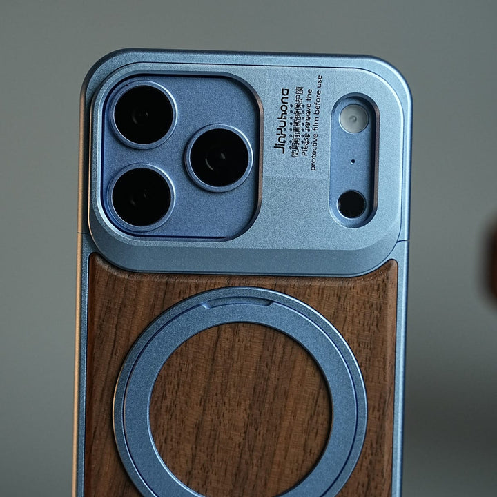 FRATO iPhone 18 Series Wood Leather AeroFLex Aluminium Case for iPhone 18 Pro Max With Rotating Stand