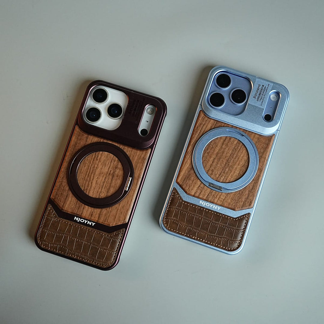 FRATO iPhone 18 Series Wood Leather AeroFLex Aluminium Case for iPhone 18 Pro Max With Rotating Stand