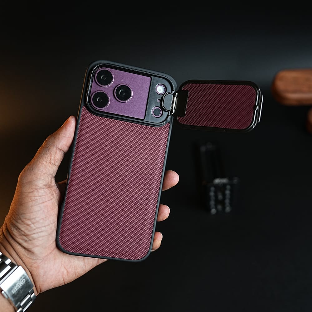 FRATO iPhone Camera Cap 17 Pro Max / Burgundy iPhone 17 Series Metal Camera Cap Stand Case Cover