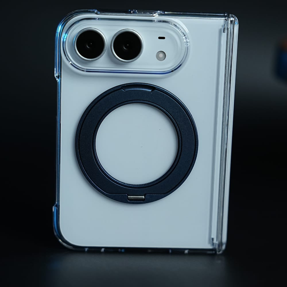 FRATO iPhone Fold Blue Crystal Clear Case for iPhone Duo | 360° Rotating Metal Stand &amp; Hinge Protection