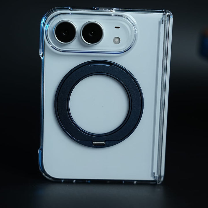 FRATO iPhone Fold Blue Crystal Clear Case for iPhone Duo | 360° Rotating Metal Stand &amp; Hinge Protection