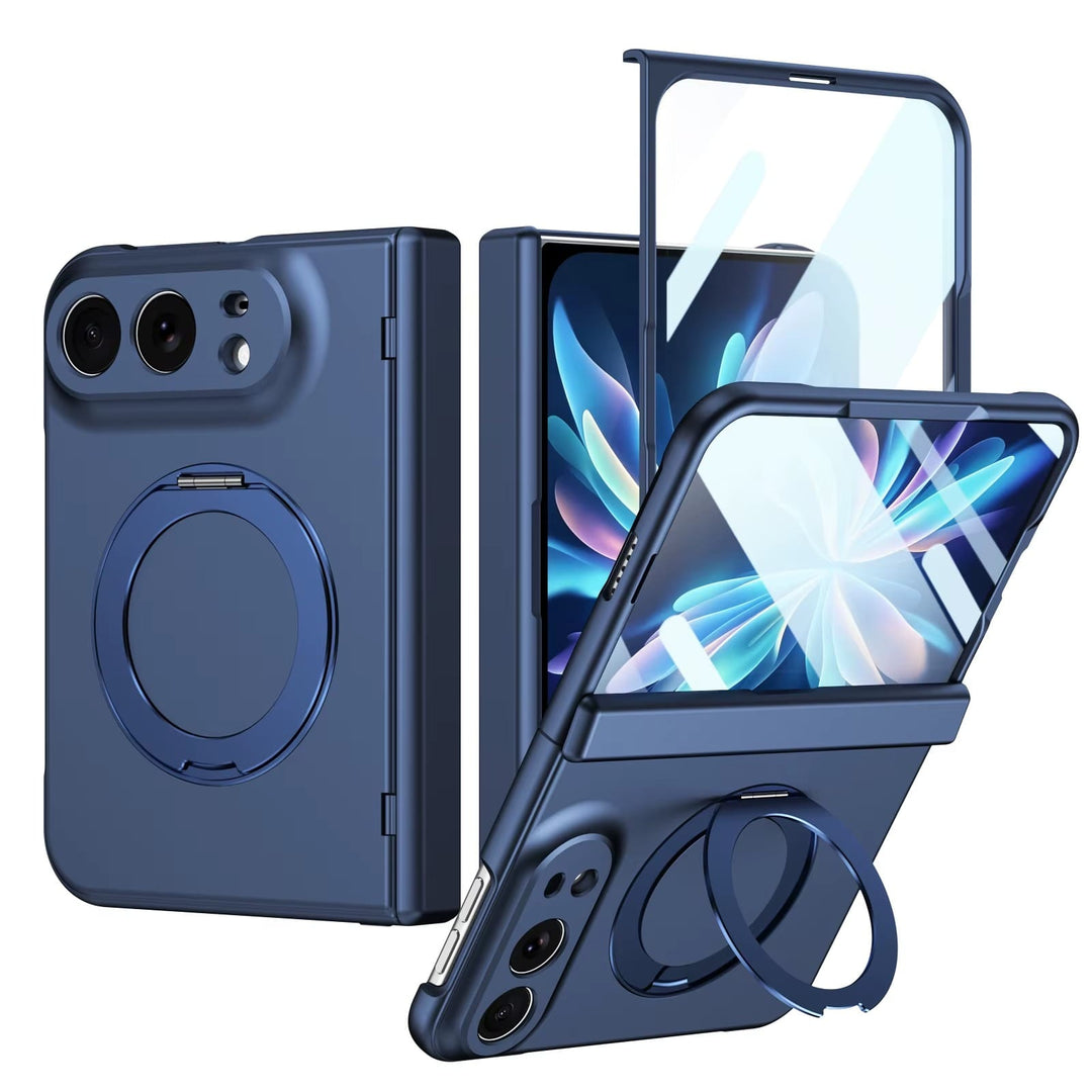 FRATO iPhone Fold Blue Rotating Ring Stand Case for iPhone Duo | Full Hinge Protection &amp; Built-In Front Glass