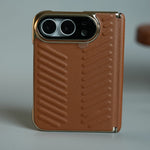 Chevron Ribbed Leather-Texture Case for iPhone Duo with Camera Glass & Hinge Protection