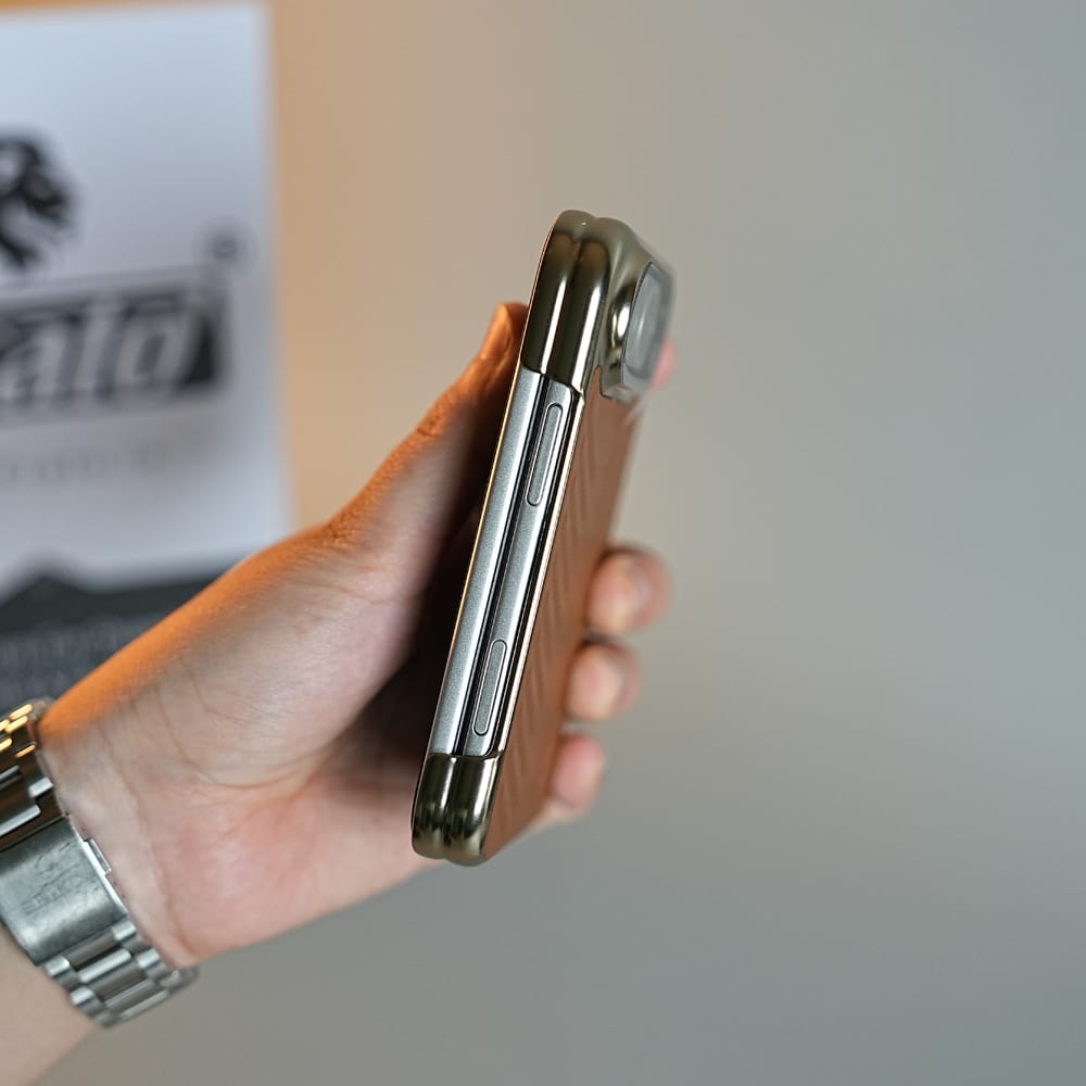 FRATO iPhone Fold Chevron Ribbed Leather-Texture Case for iPhone Duo with Camera Glass &amp; Hinge Protection