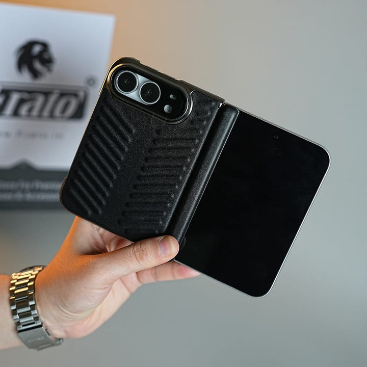FRATO iPhone Fold Chevron Ribbed Leather-Texture Case for iPhone Duo with Camera Glass &amp; Hinge Protection