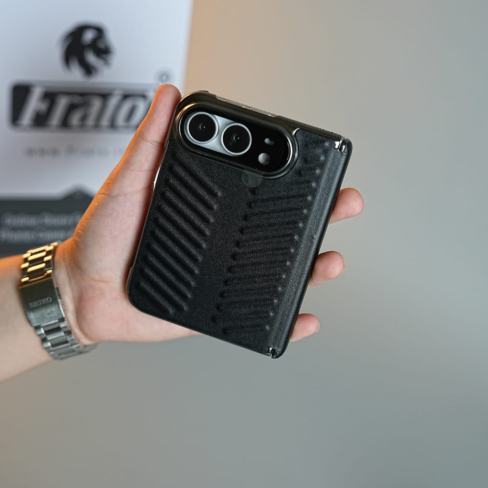 FRATO iPhone Fold Chevron Ribbed Leather-Texture Case for iPhone Duo with Camera Glass &amp; Hinge Protection