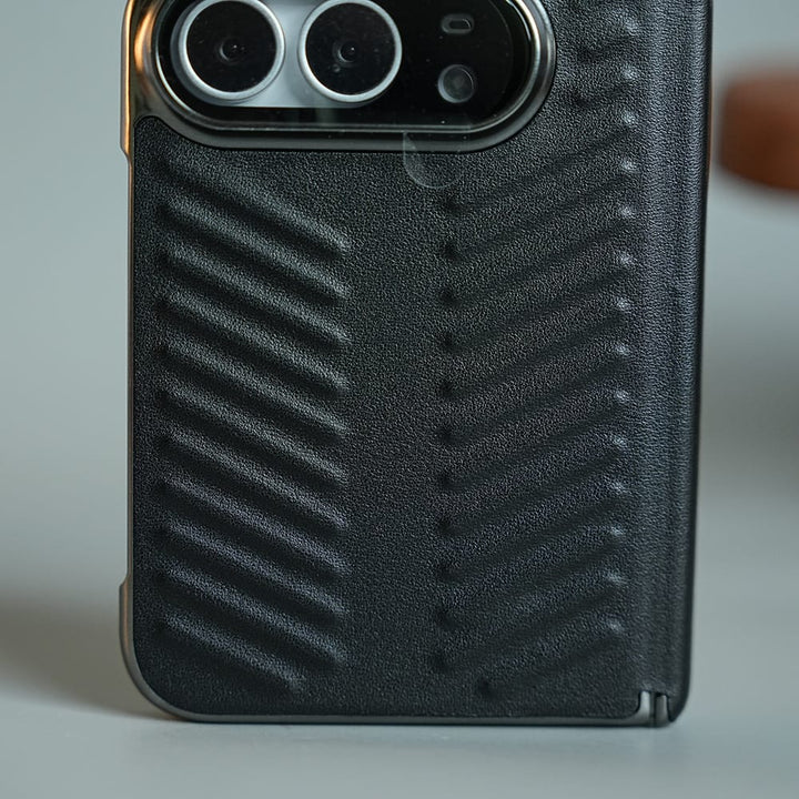 FRATO iPhone Fold Chevron Ribbed Leather-Texture Case for iPhone Duo with Camera Glass &amp; Hinge Protection