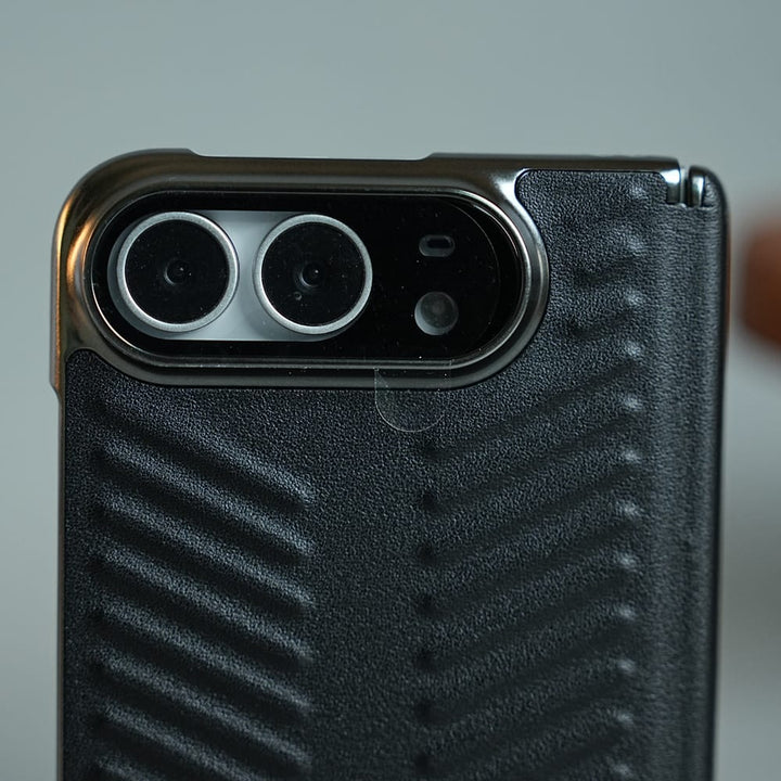 FRATO iPhone Fold Chevron Ribbed Leather-Texture Case for iPhone Duo with Camera Glass &amp; Hinge Protection