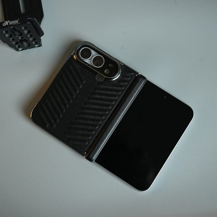 FRATO iPhone Fold Chevron Ribbed Leather-Texture Case for iPhone Duo with Camera Glass &amp; Hinge Protection