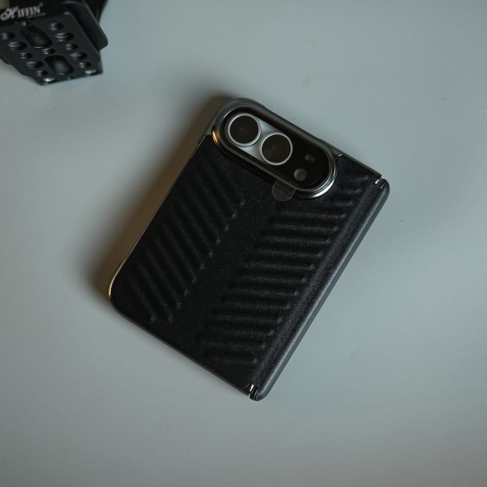 FRATO iPhone Fold Chevron Ribbed Leather-Texture Case for iPhone Duo with Camera Glass &amp; Hinge Protection