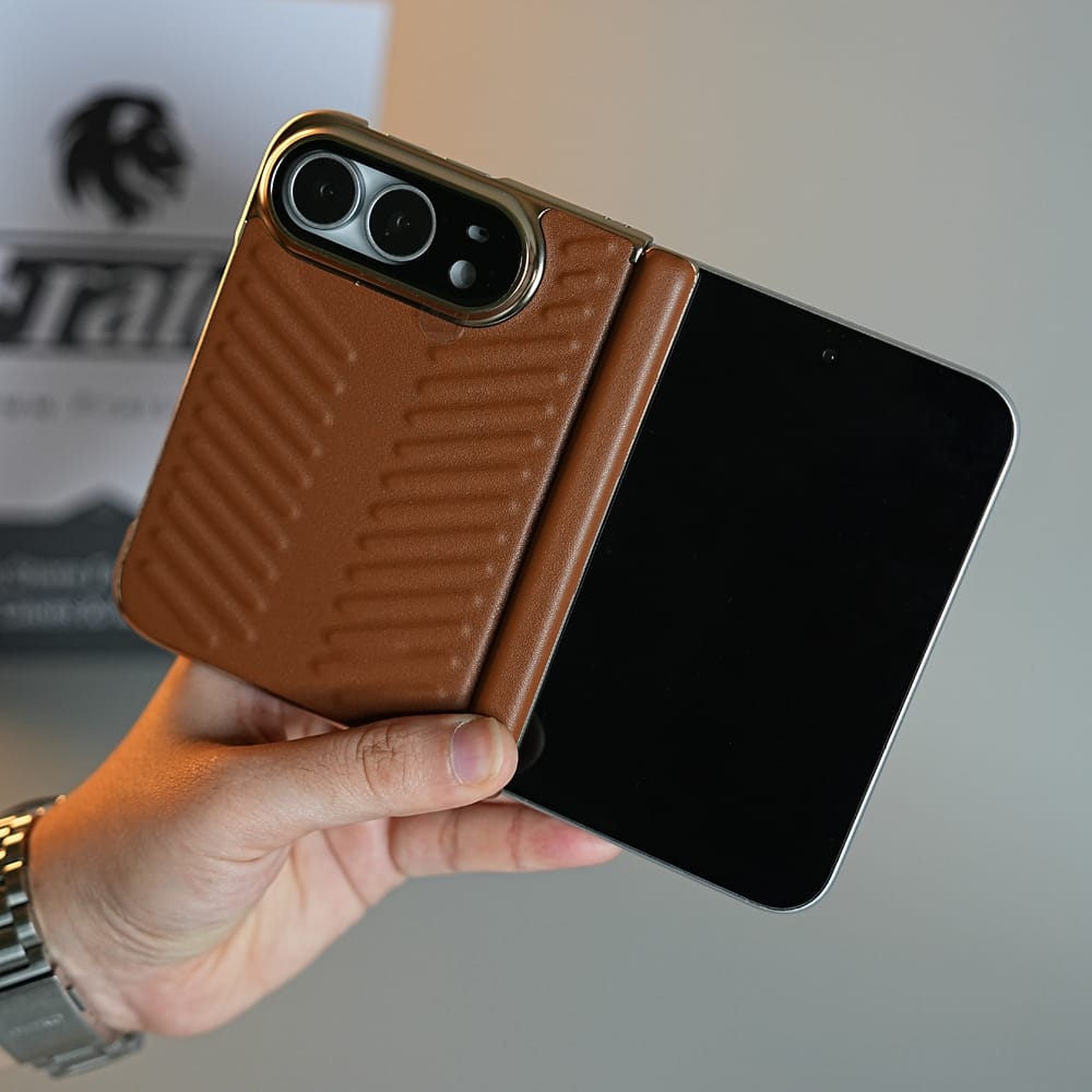 FRATO iPhone Fold Chevron Ribbed Leather-Texture Case for iPhone Duo with Camera Glass &amp; Hinge Protection