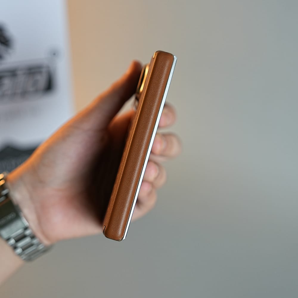 FRATO iPhone Fold Chevron Ribbed Leather-Texture Case for iPhone Duo with Camera Glass &amp; Hinge Protection