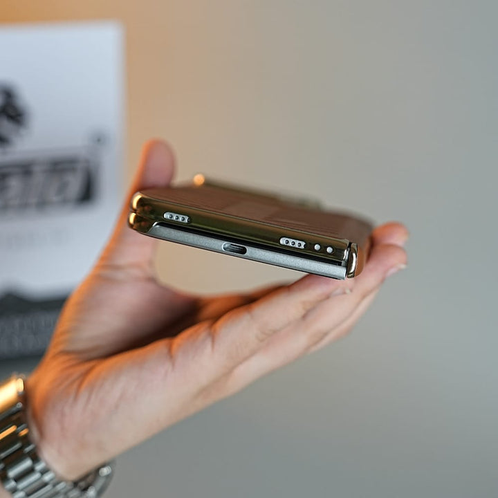 FRATO iPhone Fold Chevron Ribbed Leather-Texture Case for iPhone Duo with Camera Glass &amp; Hinge Protection