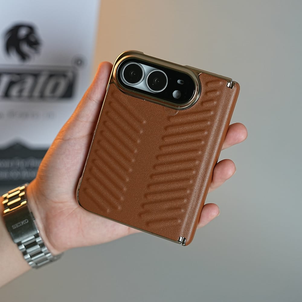 FRATO iPhone Fold Chevron Ribbed Leather-Texture Case for iPhone Duo with Camera Glass &amp; Hinge Protection