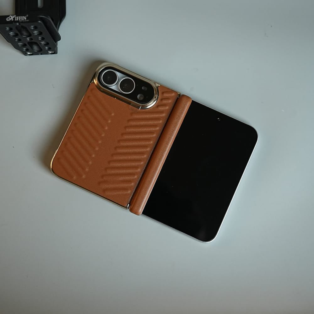 FRATO iPhone Fold Chevron Ribbed Leather-Texture Case for iPhone Duo with Camera Glass &amp; Hinge Protection