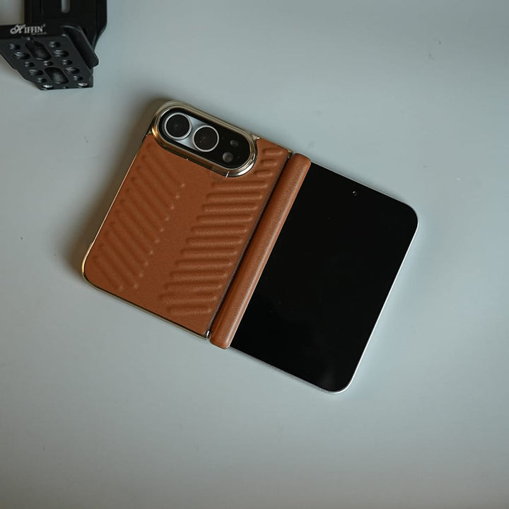 FRATO iPhone Fold Chevron Ribbed Leather-Texture Case for iPhone Duo with Camera Glass &amp; Hinge Protection