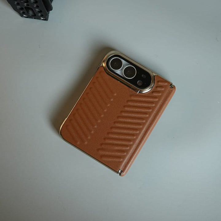 FRATO iPhone Fold Chevron Ribbed Leather-Texture Case for iPhone Duo with Camera Glass &amp; Hinge Protection