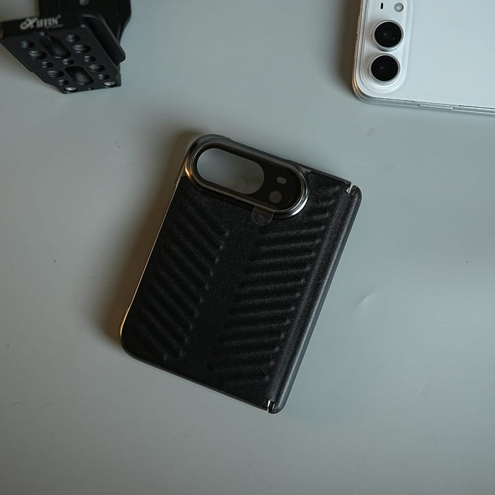 FRATO iPhone Fold Chevron Ribbed Leather-Texture Case for iPhone Duo with Camera Glass &amp; Hinge Protection