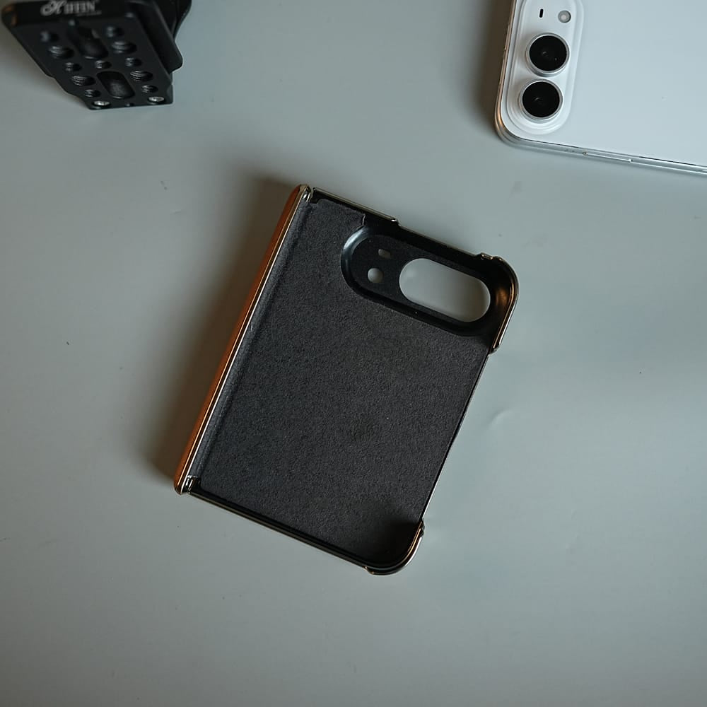 FRATO iPhone Fold Chevron Ribbed Leather-Texture Case for iPhone Duo with Camera Glass &amp; Hinge Protection