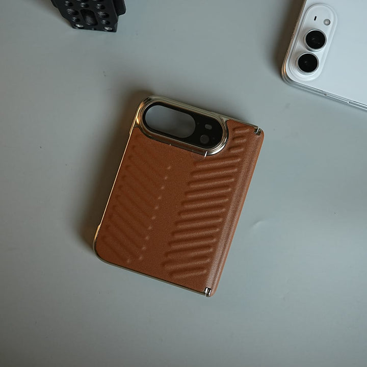 FRATO iPhone Fold Chevron Ribbed Leather-Texture Case for iPhone Duo with Camera Glass &amp; Hinge Protection