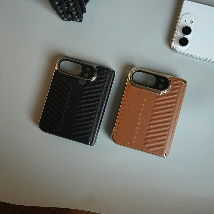 FRATO iPhone Fold Chevron Ribbed Leather-Texture Case for iPhone Duo with Camera Glass &amp; Hinge Protection
