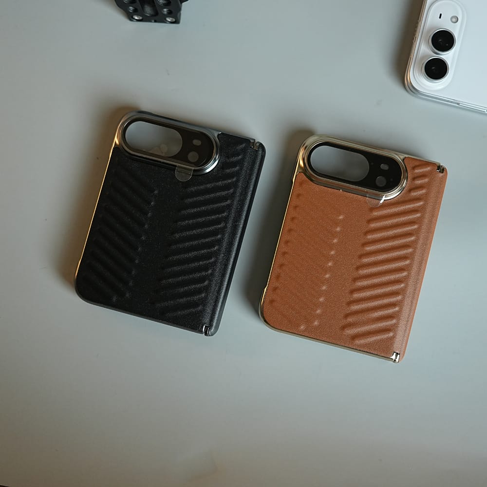FRATO iPhone Fold Chevron Ribbed Leather-Texture Case for iPhone Duo with Camera Glass &amp; Hinge Protection