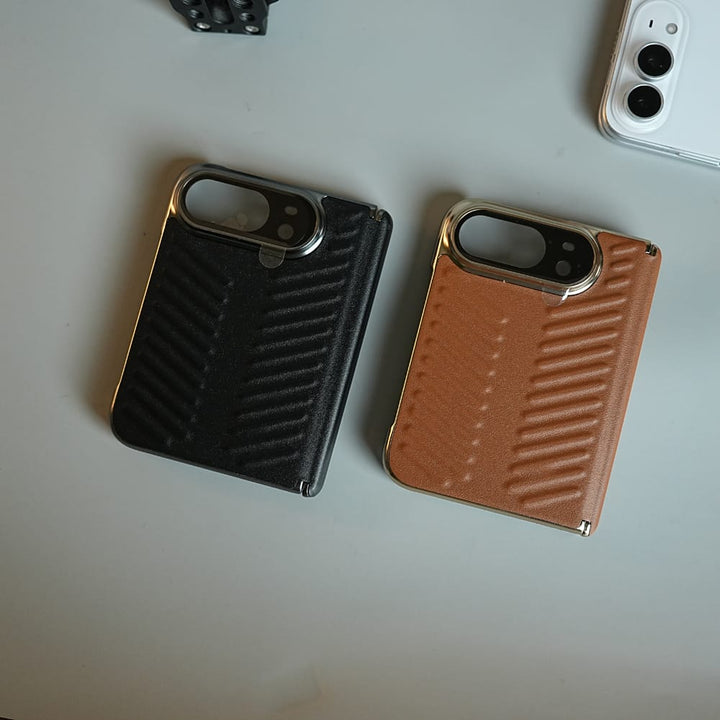 FRATO iPhone Fold Chevron Ribbed Leather-Texture Case for iPhone Duo with Camera Glass &amp; Hinge Protection