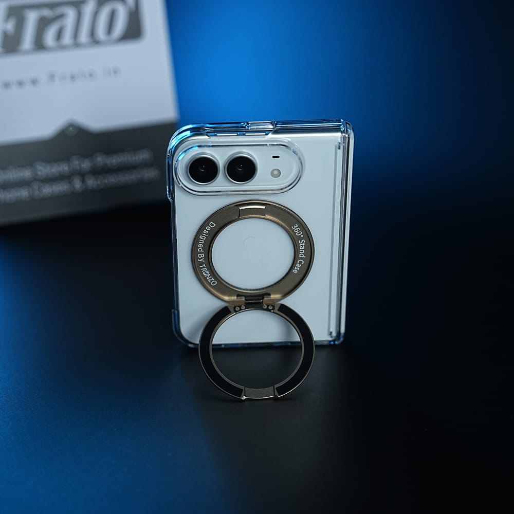 FRATO iPhone Fold Crystal Clear Case for iPhone Duo | 360° Rotating Metal Stand &amp; Hinge Protection