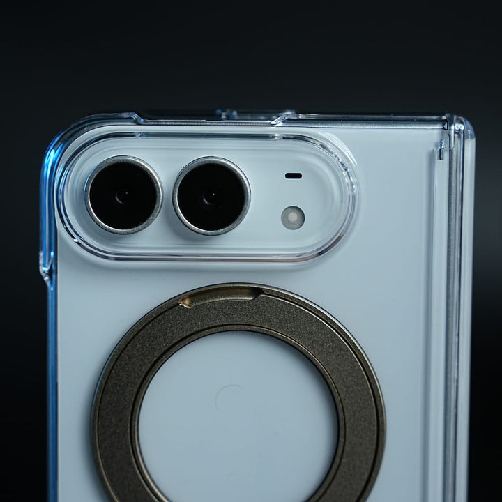 FRATO iPhone Fold Crystal Clear Case for iPhone Duo | 360° Rotating Metal Stand &amp; Hinge Protection