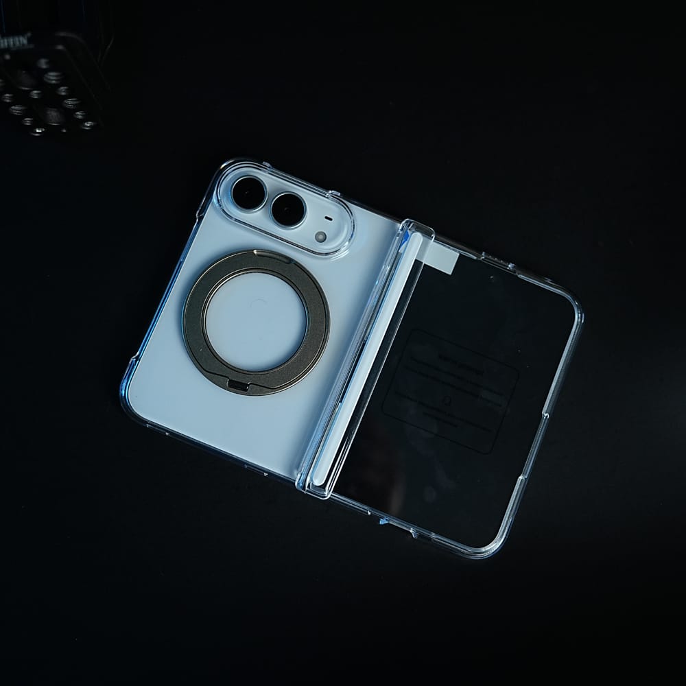 FRATO iPhone Fold Crystal Clear Case for iPhone Duo | 360° Rotating Metal Stand &amp; Hinge Protection