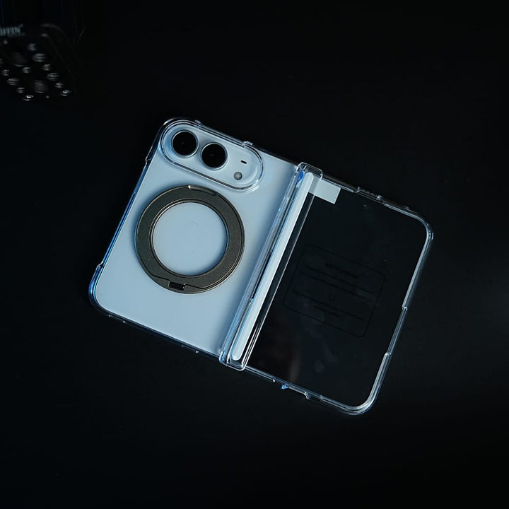 FRATO iPhone Fold Crystal Clear Case for iPhone Duo | 360° Rotating Metal Stand &amp; Hinge Protection