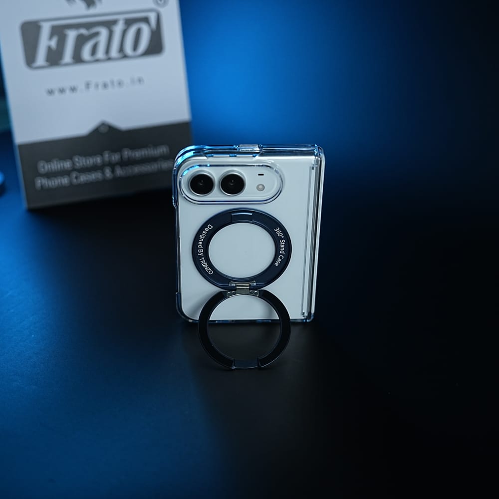 FRATO iPhone Fold Crystal Clear Case for iPhone Duo | 360° Rotating Metal Stand &amp; Hinge Protection