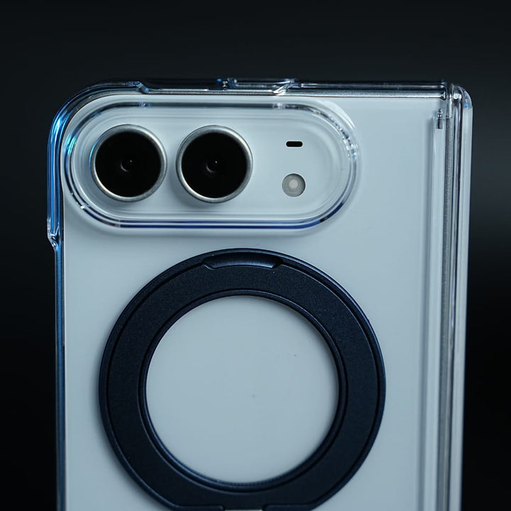 FRATO iPhone Fold Crystal Clear Case for iPhone Duo | 360° Rotating Metal Stand &amp; Hinge Protection