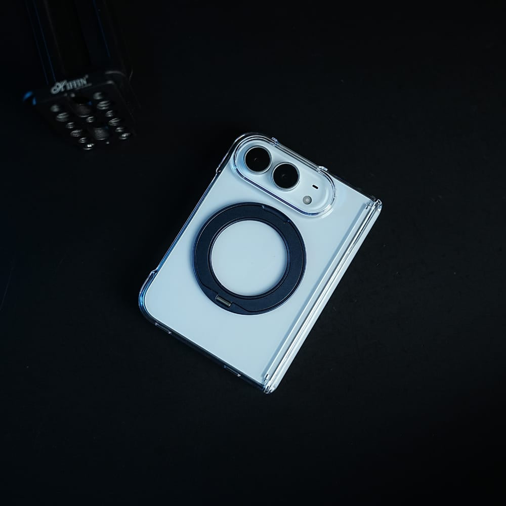 FRATO iPhone Fold Crystal Clear Case for iPhone Duo | 360° Rotating Metal Stand &amp; Hinge Protection