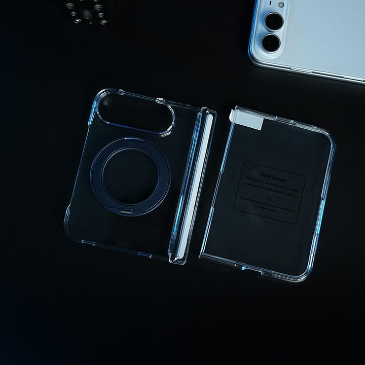 FRATO iPhone Fold Crystal Clear Case for iPhone Duo | 360° Rotating Metal Stand &amp; Hinge Protection