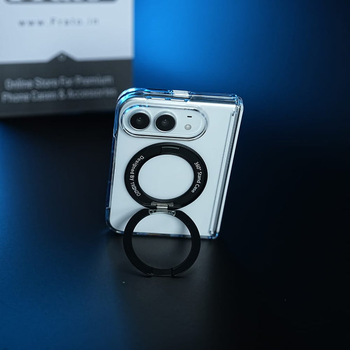 FRATO iPhone Fold Crystal Clear Case for iPhone Duo | 360° Rotating Metal Stand &amp; Hinge Protection