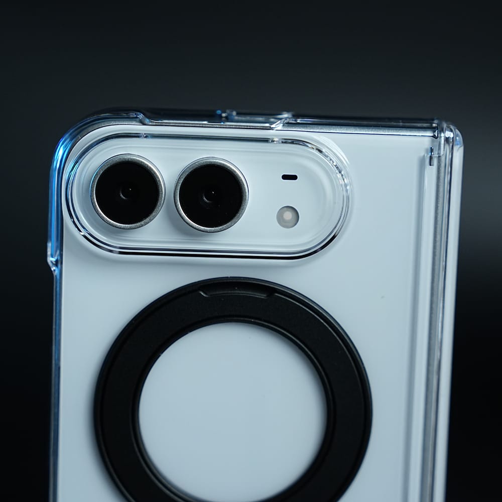 FRATO iPhone Fold Crystal Clear Case for iPhone Duo | 360° Rotating Metal Stand &amp; Hinge Protection