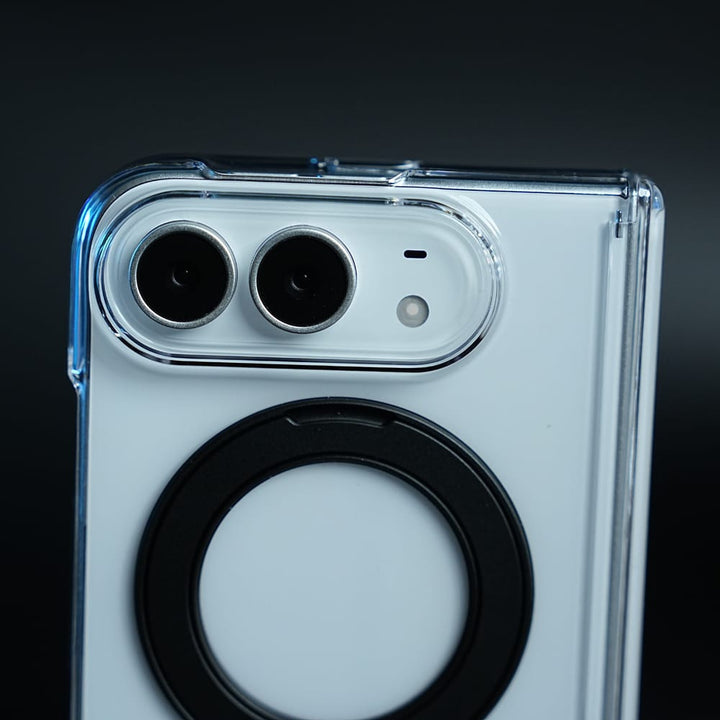 FRATO iPhone Fold Crystal Clear Case for iPhone Duo | 360° Rotating Metal Stand &amp; Hinge Protection