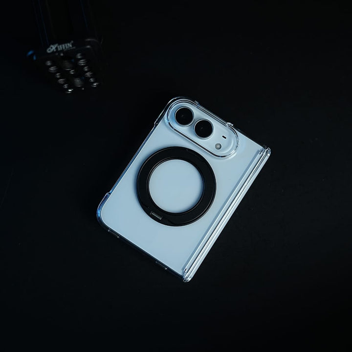 FRATO iPhone Fold Crystal Clear Case for iPhone Duo | 360° Rotating Metal Stand &amp; Hinge Protection