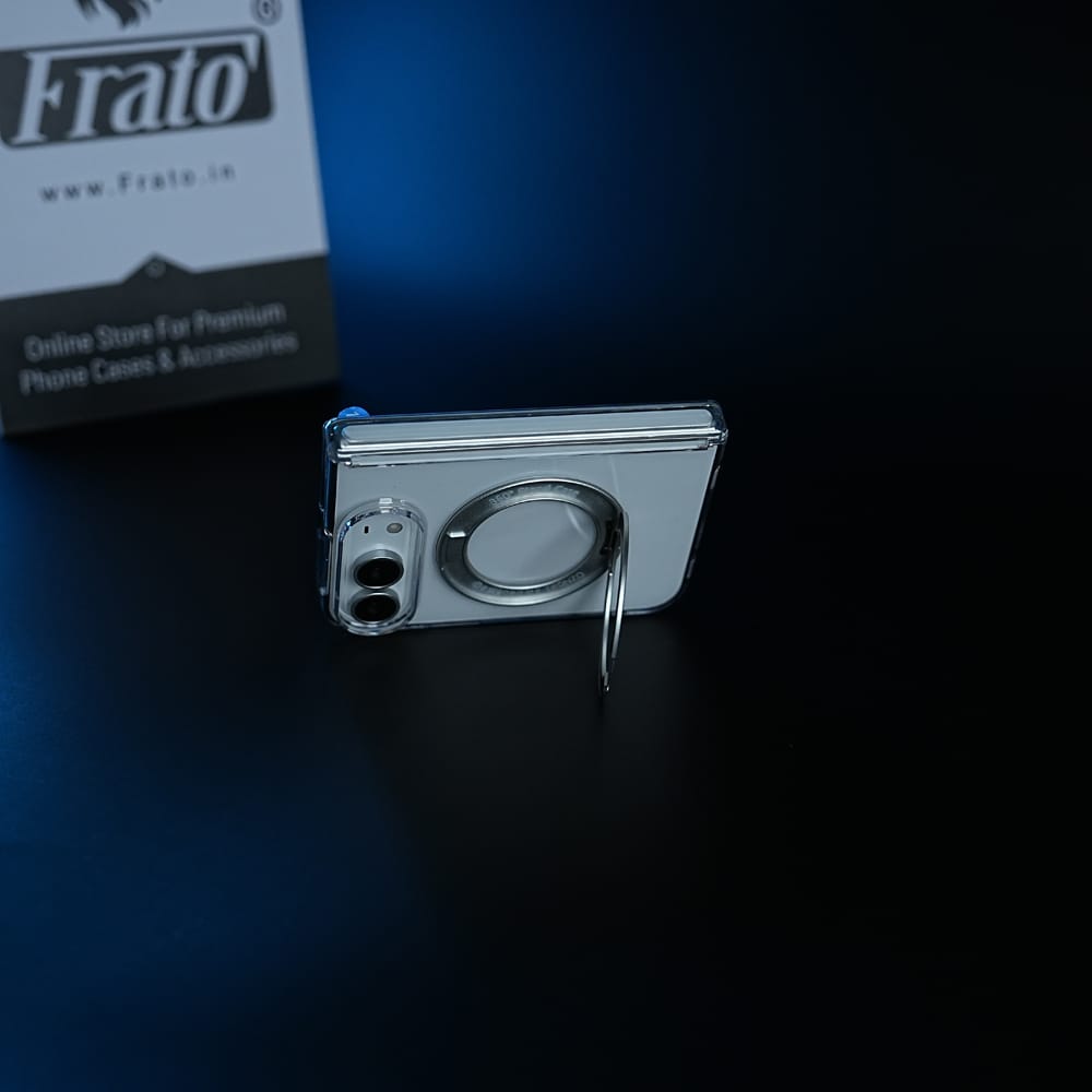 FRATO iPhone Fold Crystal Clear Case for iPhone Duo | 360° Rotating Metal Stand &amp; Hinge Protection