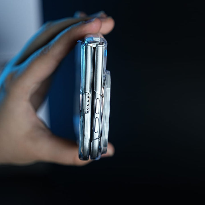 FRATO iPhone Fold Crystal Clear Case for iPhone Duo | 360° Rotating Metal Stand &amp; Hinge Protection