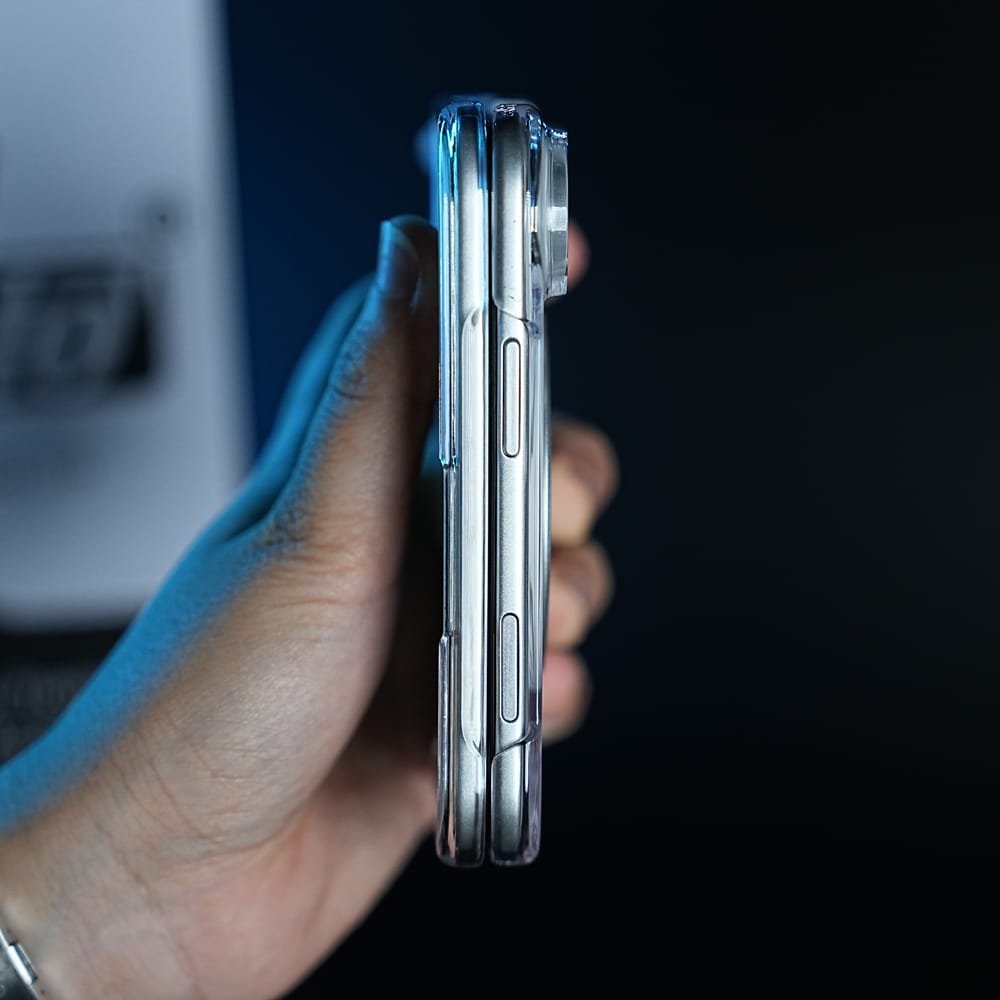 FRATO iPhone Fold Crystal Clear Case for iPhone Duo | 360° Rotating Metal Stand &amp; Hinge Protection