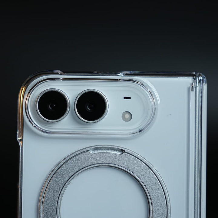 FRATO iPhone Fold Crystal Clear Case for iPhone Duo | 360° Rotating Metal Stand &amp; Hinge Protection