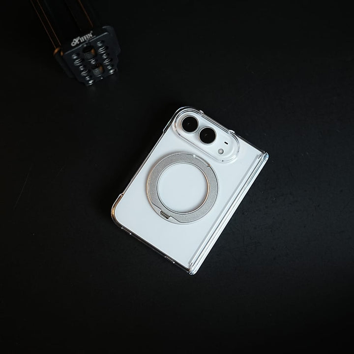 FRATO iPhone Fold Crystal Clear Case for iPhone Duo | 360° Rotating Metal Stand &amp; Hinge Protection