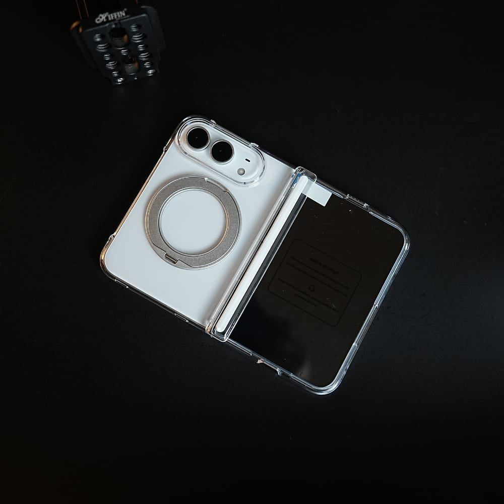 FRATO iPhone Fold Crystal Clear Case for iPhone Duo | 360° Rotating Metal Stand &amp; Hinge Protection