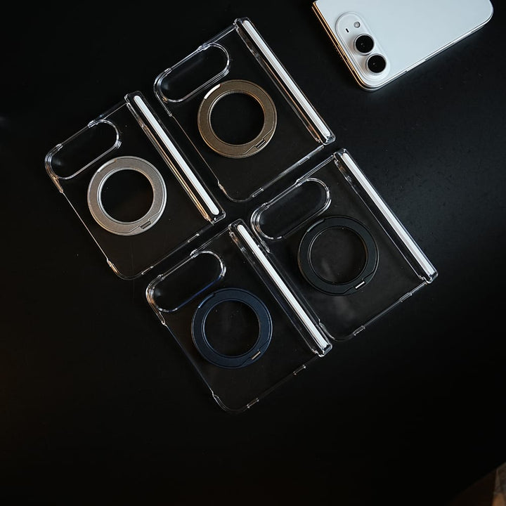 FRATO iPhone Fold Crystal Clear Case for iPhone Duo | 360° Rotating Metal Stand &amp; Hinge Protection